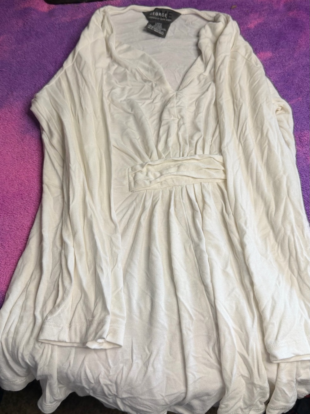 George Cream Long Sleeve V-Neck Gathered Waist Tunic